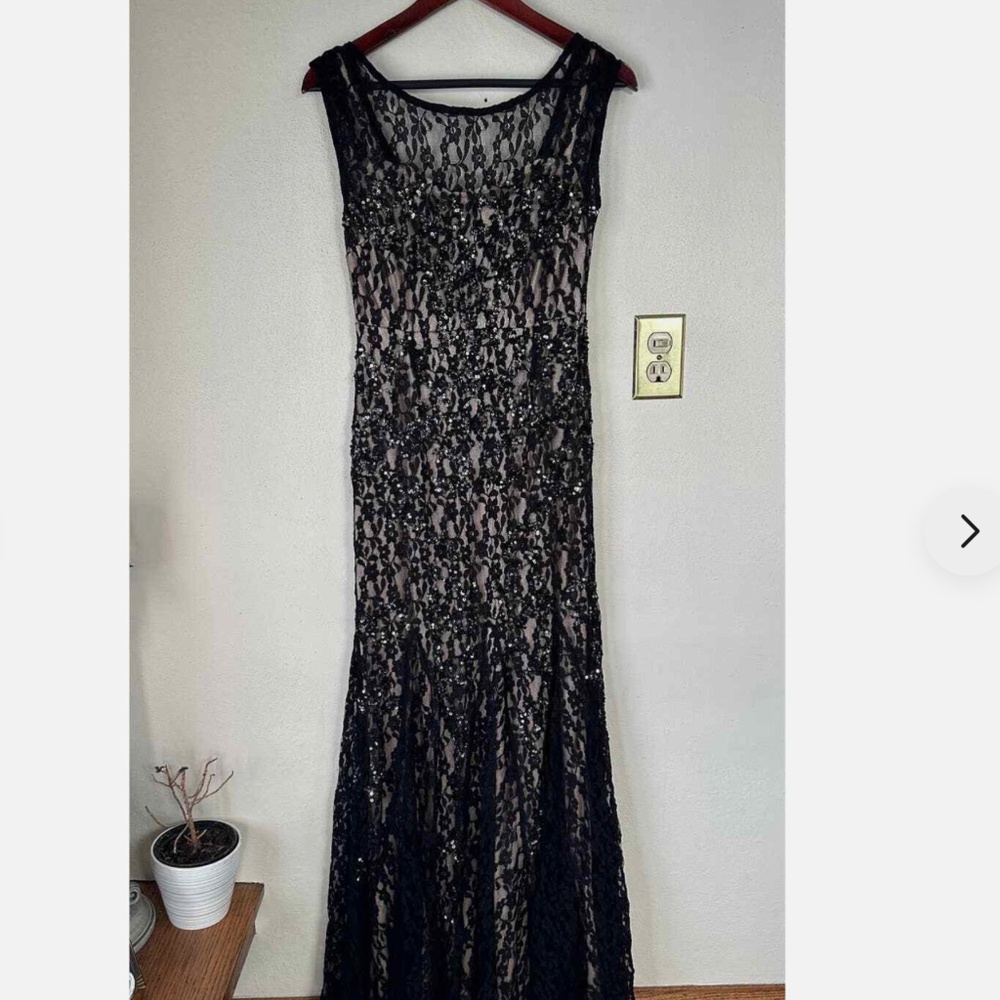 Cache Black Lace Sequined Pleated Bottom Gown Ful… - image 2